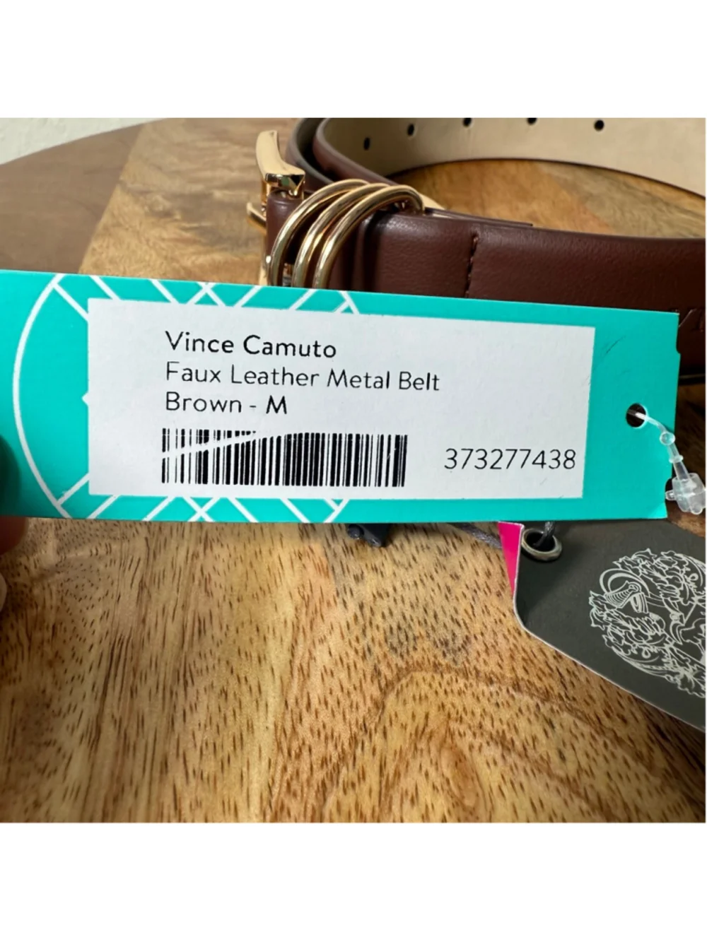 Women's Vince Camuto Brown Faux Leather Metal Belt